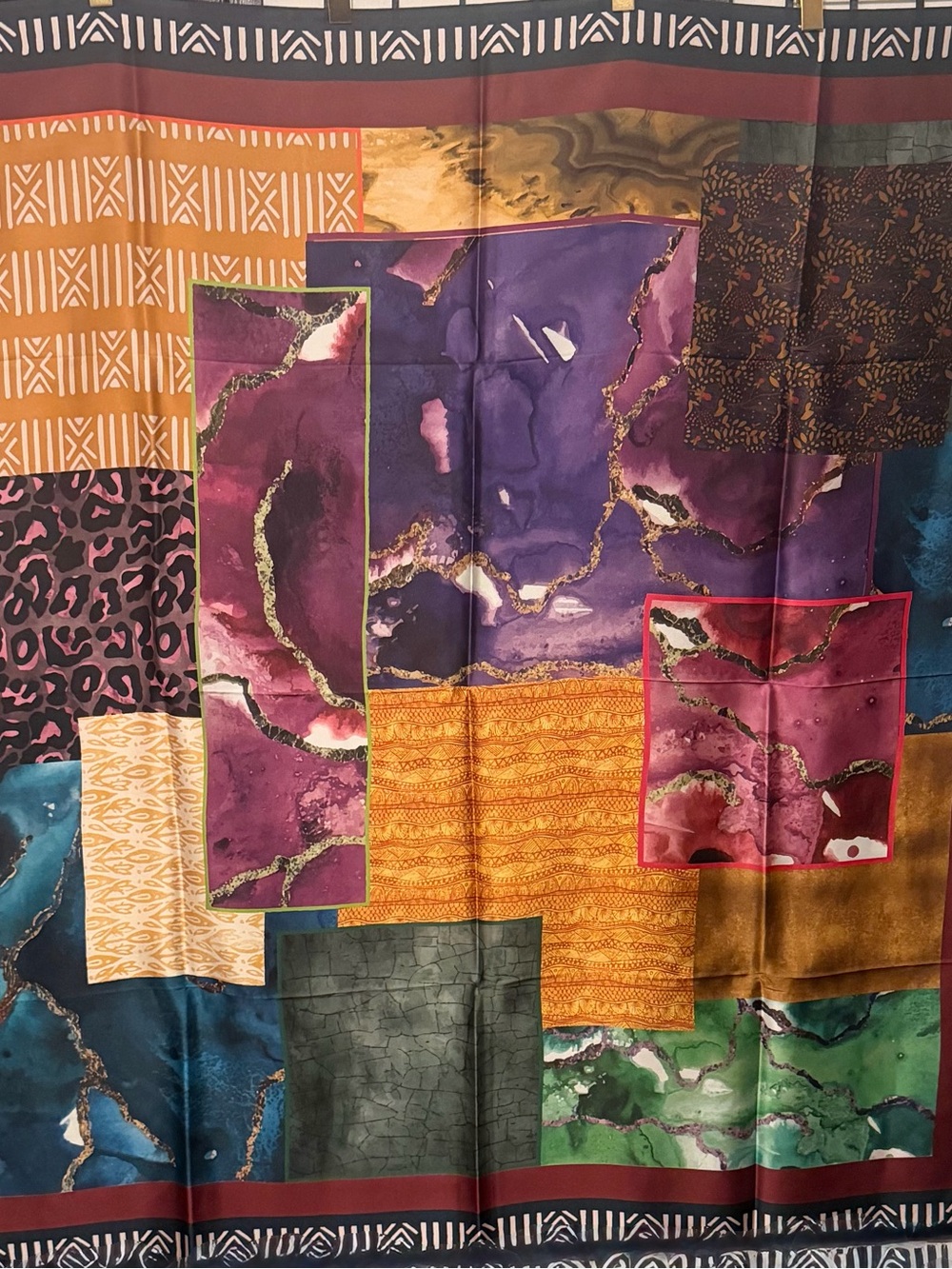 Sassy Jones Blue and Burgundy Fiorella Oversized Scarf 51 x 51